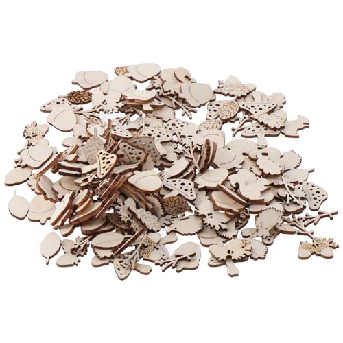 hobbyhub 200Pcs Animals and Plants Wooden Embellishments,Unfinished Wood Cutout Set Forest Animal Leaf Mushroom Craft Pieces Slice Ornament for DIY hobbyhub