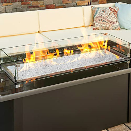 Onlyfire 10-Pounds Regular Fire Glass for Natural or Propane Fire Pit Fireplace & Landscaping, 1/4-Inch High Luster Platinum onlyfire