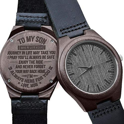 Kenon Engraved Wooden Watches for Dad, Natural Wooden Watch Customized Gifts for Dad Graduation Birthday Christmas (A-to Dad from Girl) - WoodArtSupply