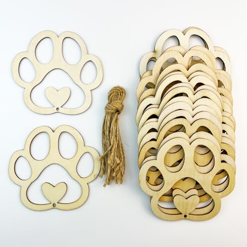 30pcs Heart Paw Shaped Wooden Cutouts Dog Cat Claws Cutouts Unfinished Wood Pet Paw Wood DIY Craft Embellishments Gift Ornaments Decoration, 3.9 x JEKEJIAJIU