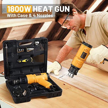 SEEKONE Heat Gun 1800W Heavy Duty Hot Air Gun Kit With Carry Case Variable Temperature Control 122℉~1112℉（50℃- 600℃） Overload Protection with 4 - WoodArtSupply