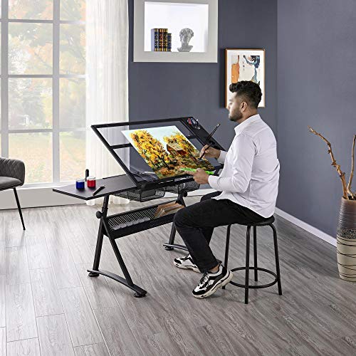 Topeakmart Height Adjustable Drafting Desk Artist Drawing Table Tilted Tabletop Art Desk Work Station w/2 Storage Drawers and Stool for Home Office - WoodArtSupply