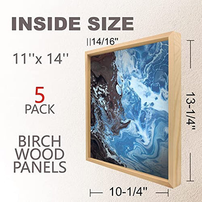Unfinished Birch Wood Boards Canvas for Painting, 5 Packs 3/4’’ Deep Cupohus 11’’ x 14’’ Wooden Cradled Panels for Pouring Art, Crfats, Paints and