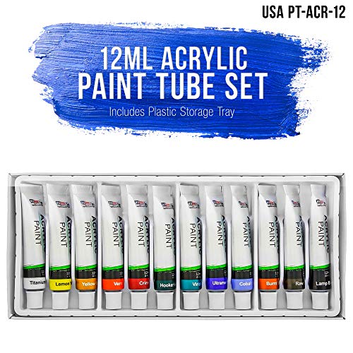 U.S. Art Supply Professional 12 Color Set of Acrylic Paint in 12ml Tubes - Rich Pigment Vivid Colors for Artists, Students, Beginners, Kids, Adults - U.S. Art Supply