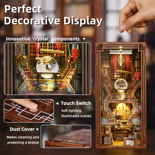 ISSEVE DIY Book Nook Kit, 3D Wooden Puzzle DIY Miniature House Kit for Book  Nook Shelf Insert Decoration, Magic Book House Stand Bookshelf Dollhouse  for Adults with Sensor Light (Detective Agency)