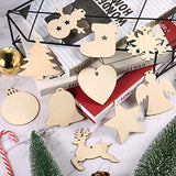 Tatuo 120 Pieces Unfinished Wooden Ornaments Christmas Wood Ornaments Hanging Embellishments Crafts for DIY, Christmas Hanging Decoration in 10 Tatuo
