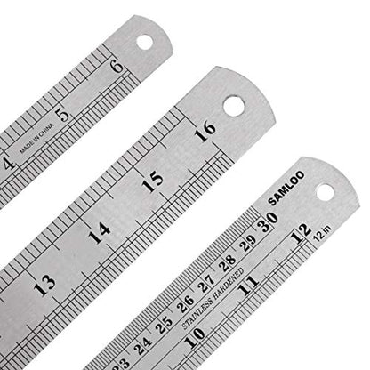 3 Pack Stainless Steel Ruler 16 inch 6 inch and 12 inch Metal Ruler Kit with Conversion Table Metric Straight Edge Linear Measurement Ruler - WoodArtSupply