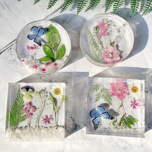 RESINWORLD 8 Pack Deep Coaster Molds, Square Round Coaster Resin Molds, Small Coaster Silicone Molds for Resin Casting, for Flower Bouquet ResinWorld