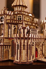 Moveable 3D Dragon Castle Wooden Puzzle with Red LED - Engaging DIY Experience for All Ages Wood Trick