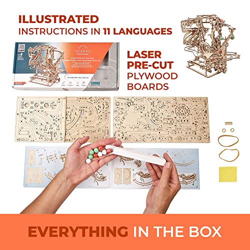 UGEARS Marble Run Chain Hoist - Engaging 3D Wooden Puzzle with Rubber Band Motor UGEARS