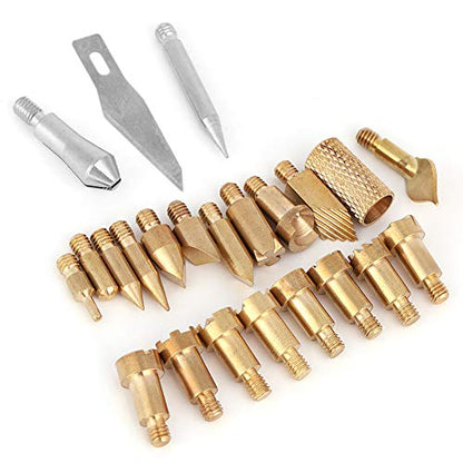 23pcs Wood Burner Tips Set Pyrography Brass Wood Burning Tip for Wood Soldering Carving Embossing Woodburning Accessories