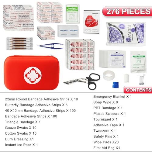 276PCS First Aid Kit Home Car Camping Hiking Emergency Supplies Small Compact Lovely Bag for School Outdoor, Basic Outdoor Essentials Survival Kit - WoodArtSupply