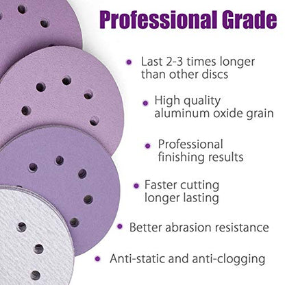 LotFancy Sanding Discs 5 Inch 8 Hole, 100PCS 40 60 80 120 180 220 240 320 400 800 Grit Assorted Professional Sandpaper, Hook and Loop Random Orbital - WoodArtSupply