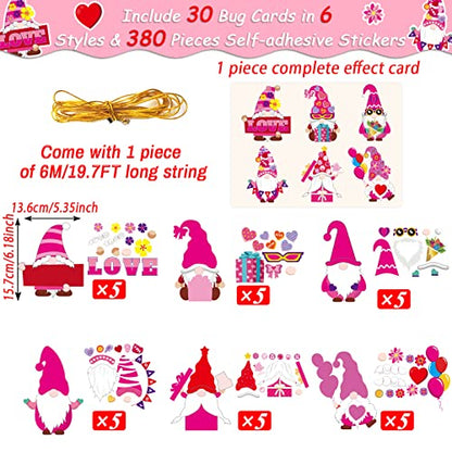 chiazllta 30 Packs Valentine's Day Craft Kits DIY Gnome Art Craft for Preschool Kids, Valentine's Make Your Own Gnome Paper Craft Set for Home Class