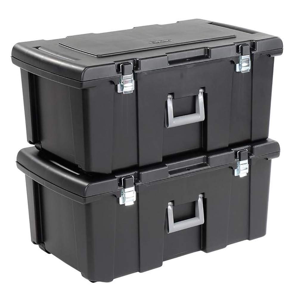 Sterilite 16 Gallon Lockable Footlocker with Wheels, Black (2 Pack) 18429001 Sterilite