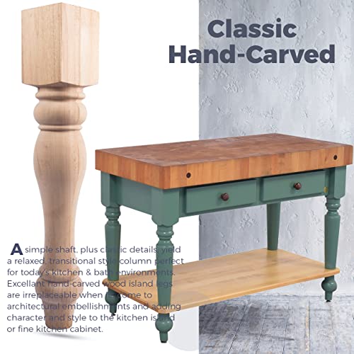 29-inch H 3 1/2-inch W 3 1/2-inch D Chunky Unfinished Farmhouse Dining Table Legs, Btowin 4Pcs Rubber Wood DIY Replacement Turned Legs