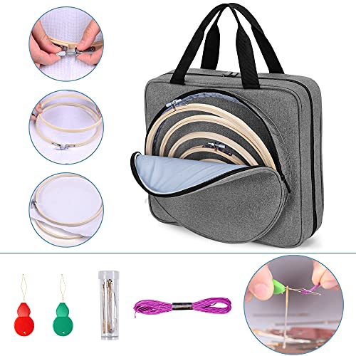 LoDrid Embroidery Kit, Embroidery Project Bag with Embroidery Kit, Portable Craft Carry Case with Starter Kit, Embroidery Supplies Storage Bag and LoDrid