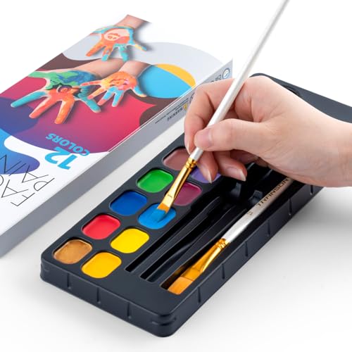 Transon 12colors Face Painting Kit for Kids Adults Non-toxic Water-based Paint with Brushes Stencils and Glitters TRANSON