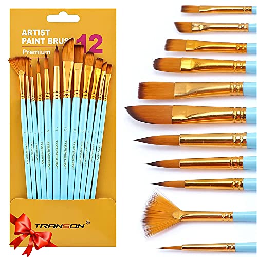 Transon Art Painting Brush Assorted Set of 12 with Acrylic Paint Set 12-Color