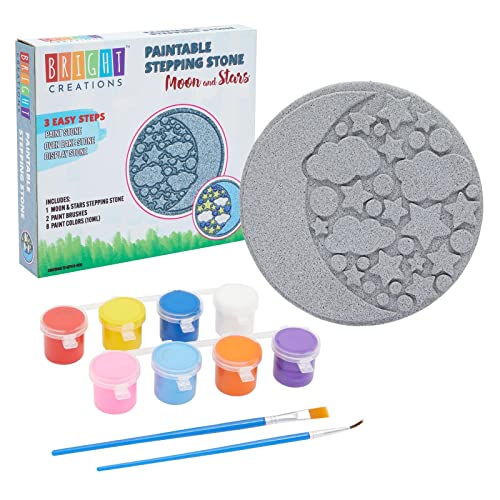 11-Piece 10-Inch Paint-Your-Own Moon and Stars Stepping Stone Kit with 1 Moon and Stars Stone, 8 Paint Pots with 10ml Acrylic Paint Each, and 2 Paint Bright Creations