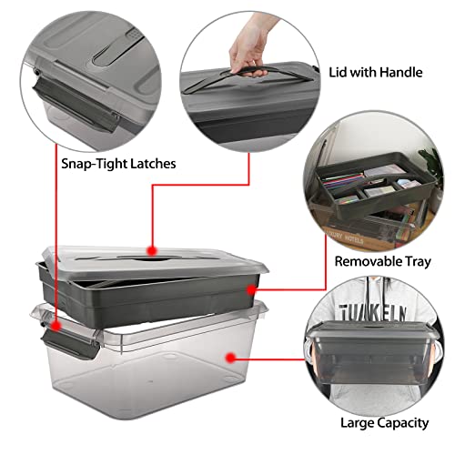 BTSKY Stack & Carry Box, Clear Plastic Storage Container Stackable Home Utility Box with Removable Tray Multi-Purpose Storage Bin for Organizing BTSKY