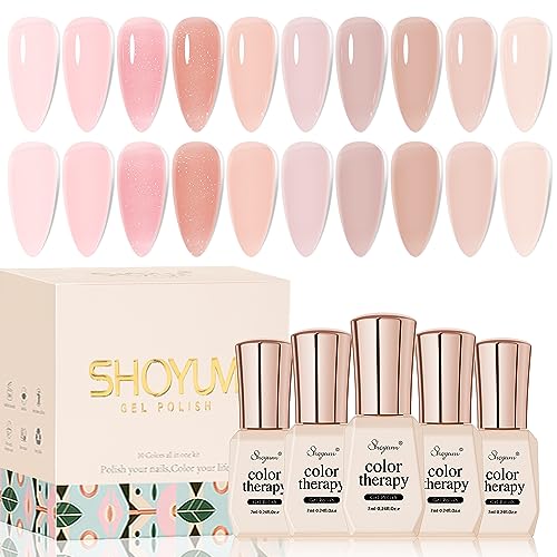 SHOYUM Jelly Pink Gel Nail Polish Set of 10 Colors Nude Gel Polish Kit UV LED Soak Off Nail Polish Gel Home DIY Manicure Nail Art Salon Varnish SHOYUM