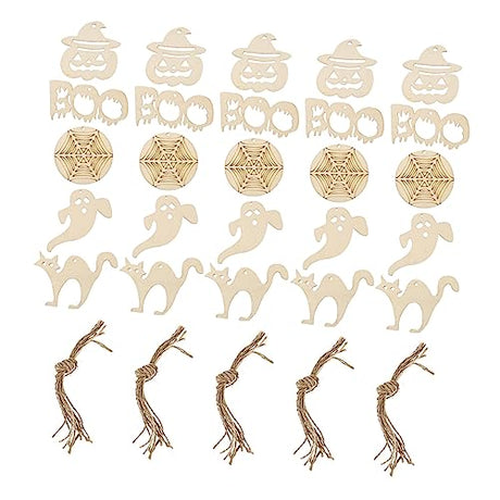 BESTOYARD 50pcs Earring Wood Chips Unfinished Ghosts Wood Tags Halloween Decorations Earring Pendants Halloween Earrings Charm Halloween Wooden BESTOYARD