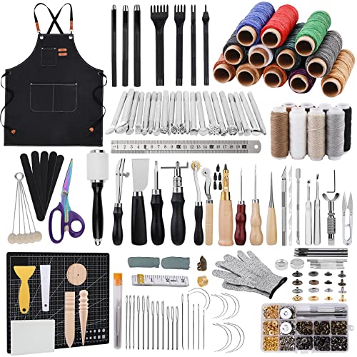 LOKUNN Leather Tooling kit, Leather Crafting Tools and Supplies Kit, Leather Working Tools, Leather Crafting Kit, Leather Sewing Tool Kit for LOKUNN
