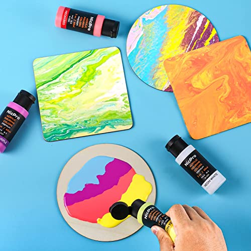 Nicpro 14 Colors 8.45oz Acrylic Pour Paint Supplies Kit, Large Volume  Premixed High Flow Painting Bulk Set with Canvas, Wood Natural Slices,  Pouring