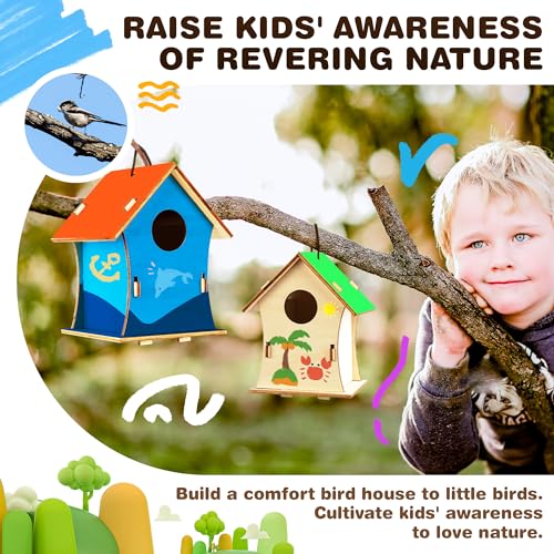 BelloChiddo 2 Pack DIY Birdhouse Kit with Wind Chime - Creative Wooden Craft for Kids to Build and Paint BELLOCHIDDO