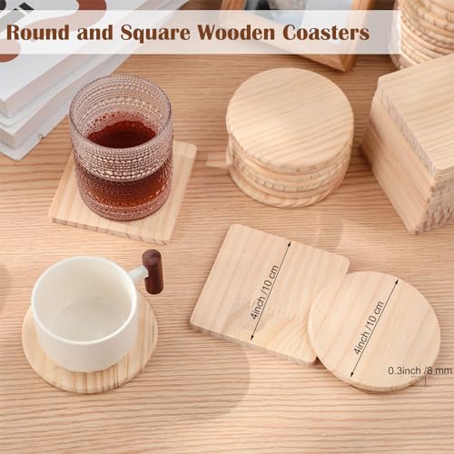 Hushee 96 Pcs Unfinished Wood Coasters 4 Inch Blank Wooden Coasters for Crafts with Non Slip Foam Pad Stickers Wooden Craft Coasters for DIY Stained - WoodArtSupply