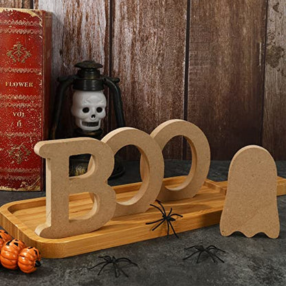 Whaline 6Pcs Halloween Wooden Ghost Cutouts Letter Boo Unfinished Table Wooden Signs Blank Ghost Freestanding Ornament for Halloween Home Kitchen - WoodArtSupply