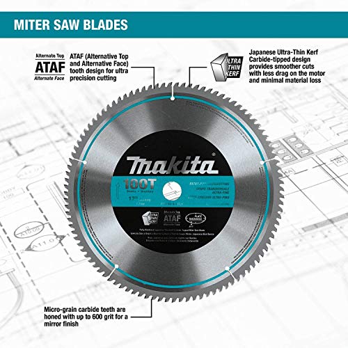 MAKITA 12" X 1" 100T MICRO POLISHED MITER SAW BLADE, A-93734 , Silver - WoodArtSupply