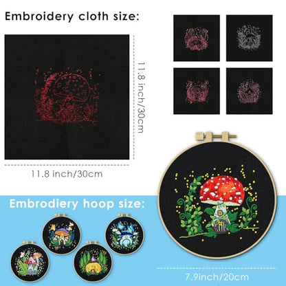 ERKOON 5 Sets Embroidery Kit for Beginners, Art Craft Handy Sewing Set Mushroom Cross Stitch Starter Kits, DIY Embroidery Kits with Patterns and - WoodArtSupply