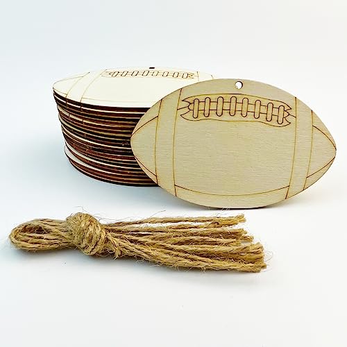 30pcs Unfinished Football Wood Cutouts Football Wood DIY Crafts Cutouts Blank Wooden Football Shaped Hanging Ornaments JEKEJIAJIU