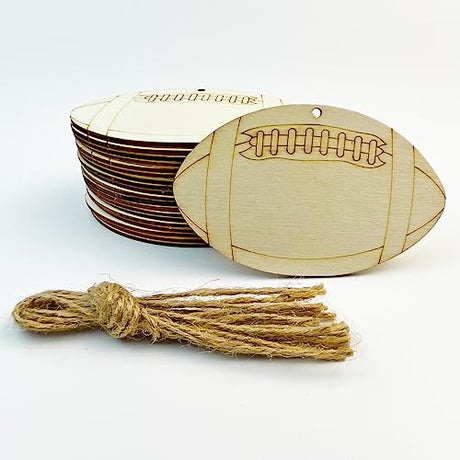 30pcs Unfinished Football Wood Cutouts Football Wood DIY Crafts Cutouts Blank Wooden Football Shaped Hanging Ornaments JEKEJIAJIU