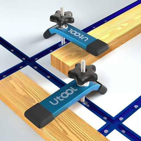 UTOOL 2 Pack T-Track Hold Down Clamps Kit, 6-1/3" L x 1-1/5" Width, Heavy Duty Anodized Clamps for Woodworking, Starlight Blue UTOOL