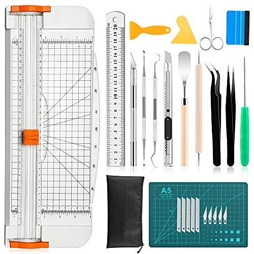 Famomatk 27PCS Craft Weeding Tools for Vinyl Kit,Utility Knife Set with 12Inch Paper Cutter Trimmer for Scrapbooking,Silhouettes,Cameos,DIY Art - WoodArtSupply