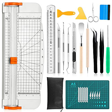 Famomatk 27PCS Craft Weeding Tools for Vinyl Kit,Utility Knife Set with 12Inch Paper Cutter Trimmer for Scrapbooking,Silhouettes,Cameos,DIY Art Famomatk