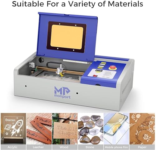 Monport 40W 2.0 Laser Engraver (8" X 12"), Lightburn Compatible CO2 Laser Engraver & Cutter with Adjustable Laser Head, Air Assist, Red Dot Guidance, Monport