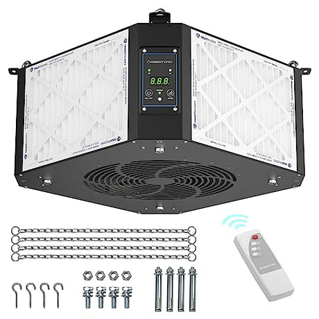 ABESTORM 360 Degree Intake Air Filtration System Woodworking -(1350 CFM) Hanging Air Filter with Strong Vortex Fan for Wood Workshop, Garage, Shop Abestorm
