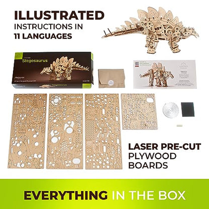 UGEARS Stegosaurus Dinosaur Wooden Model Kits - 3D Dinosaur Puzzle for Adults - Wooden Dinosaur Kit with Lifelike Mechanics - Model Kits for Adults - WoodArtSupply