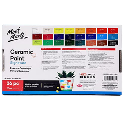 MONT MARTE Ceramic Paint Set Signature 26 x 0.7 US fl.oz (20ml) Multicolor, Vibrant Ceramic Paint, Suitable for Porcelain, Glass, China, Acrylic - WoodArtSupply