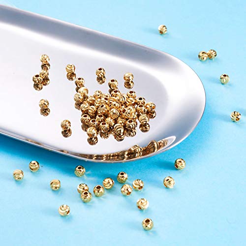 Craftdady 100pcs 18K Gold Corrugated Round Spacer Beads 5mm Tiny Brass Rondelle Ball Loose Beads for Jewelry Making Hole: 1.5-2mm Craftdady
