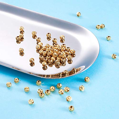 Craftdady 100pcs 18K Gold Corrugated Round Spacer Beads 5mm Tiny Brass Rondelle Ball Loose Beads for Jewelry Making Hole: 1.5-2mm