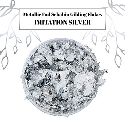 U.S. Art Supply Metallic Foil Schabin Gilding Silver Leaf Flakes - Imitation Silver 10 Gram Bottle - Gild Picture Frames, Paintings, Furniture, - WoodArtSupply