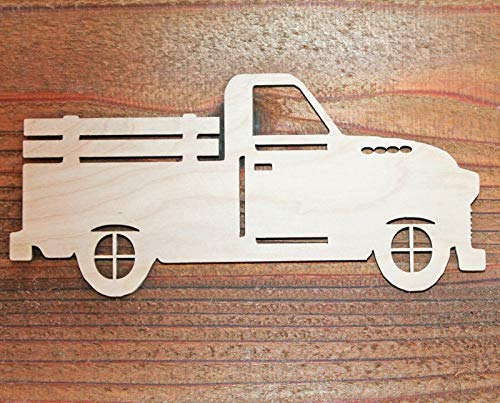 4" Vintage Pickup Truck Unfinished Wood Laser Cutout Cut Out Shapes Crafts DIY Sign - WoodArtSupply