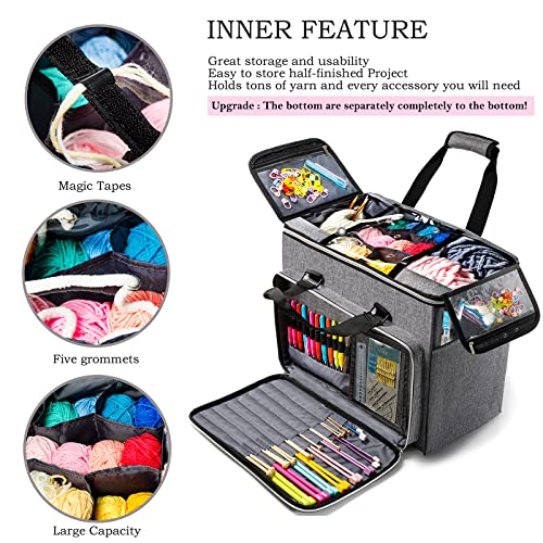 Knitting Bag, Large Yarn Storage Organizer, Crochet Bags and Totes, Yarn Bags for Crocheting, Yarn Holder Case for Knitting Needles, Crochet Hooks, MYBAGZING