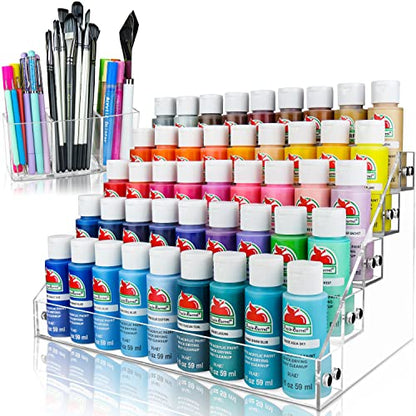 JKB Concepts Acrylic Paint Organizer Set. Stunning Diamond-Polish Finish. 2oz Bottles, Miniatures & More Perfectly Fit in Paint Holder. Space-Saving - WoodArtSupply