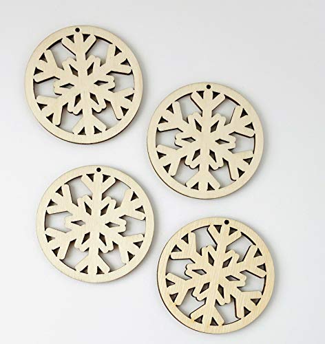 ALL SIZES BULK (12pc to 100pc) Unfinished Wood Laser Cutout Snowflake in Hoop Hoops Dangle Earring Jewelry Blanks Shape Crafts Made in Texas Texan Wood Crafts
